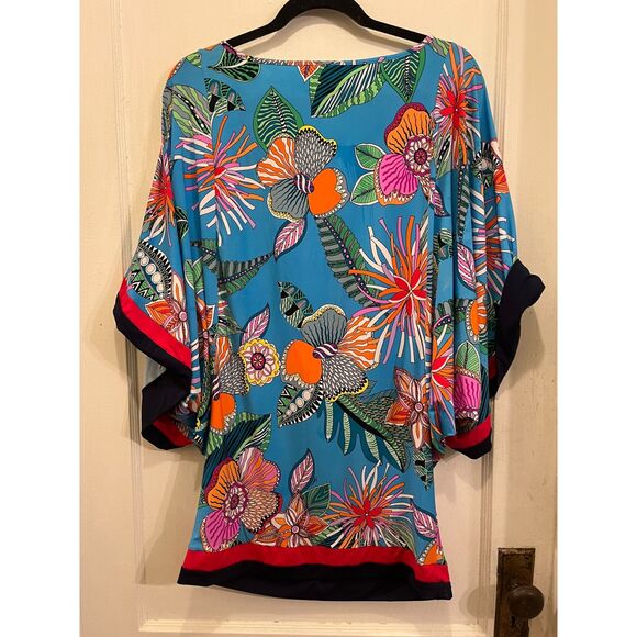 TRINA TURK Blue Floral Cover Up Blouse Shirt Top Women's Size Medium - Picture 5 of 7